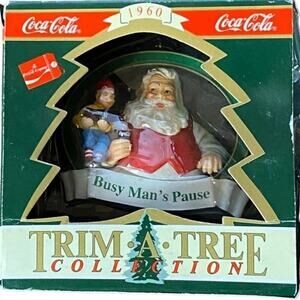 Coca-Cola Trim A Tree "Busy Man's Pause" Santa Ornament Christmas 1994